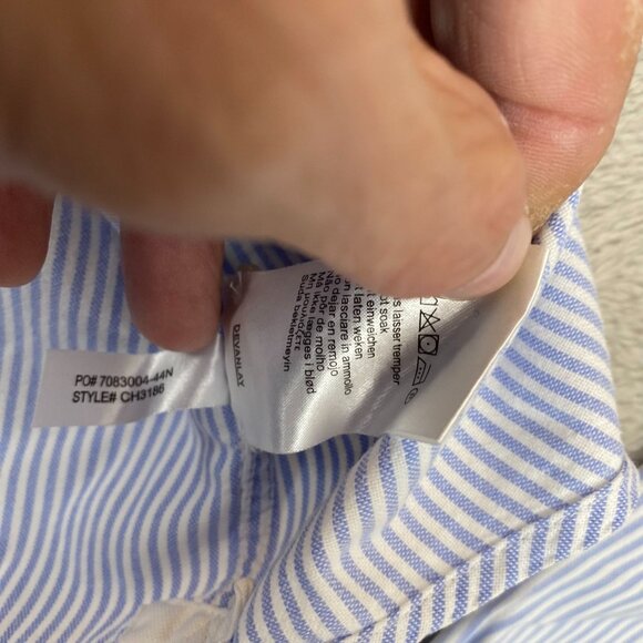 Lacoste Mens Dress Shirt Size XL 17 Neck Classic Fit Long Sleeve Blue Striped Fo - Picture 7 of 12